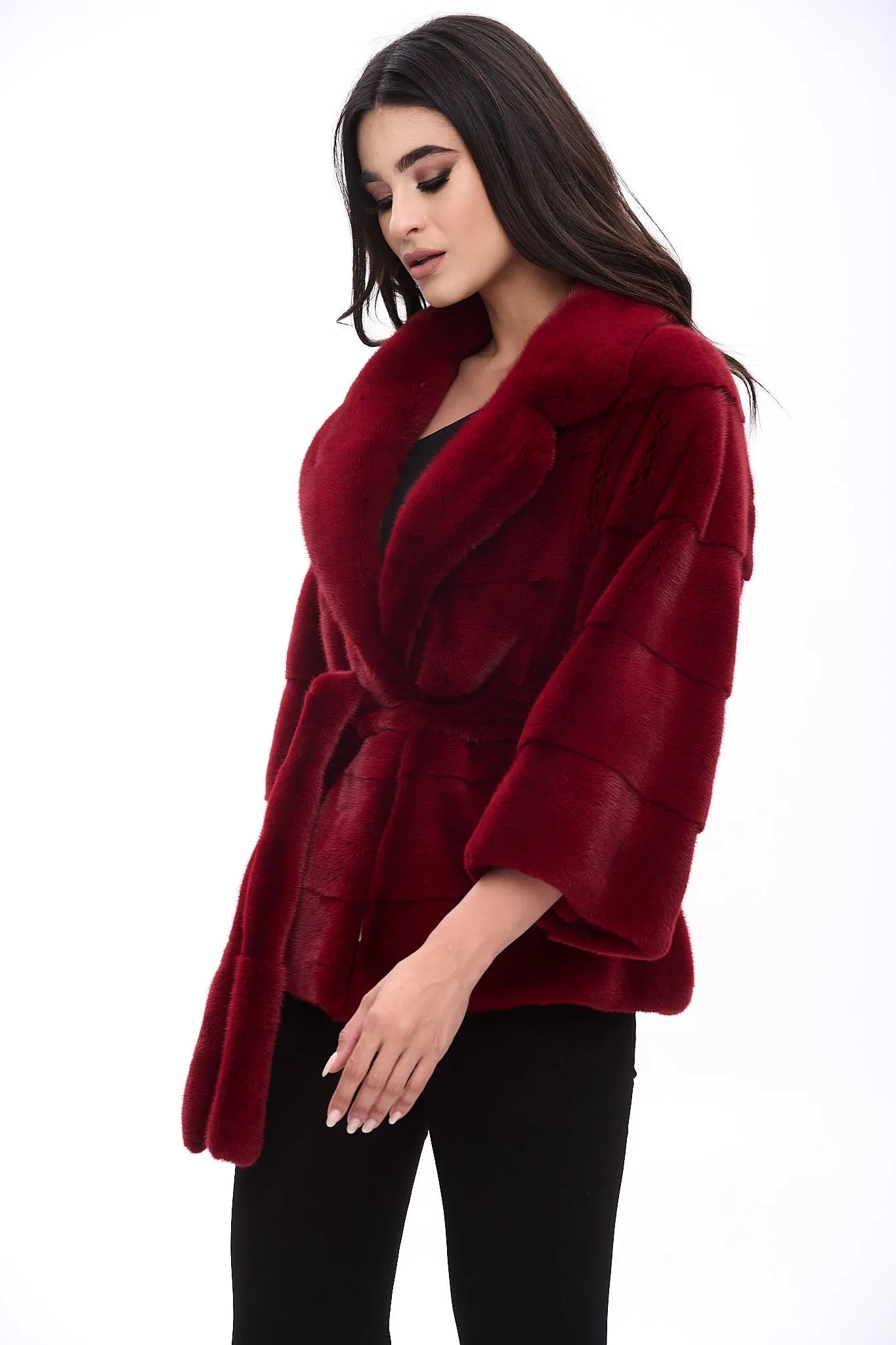 Classy and casual mink fur jacket with english collar