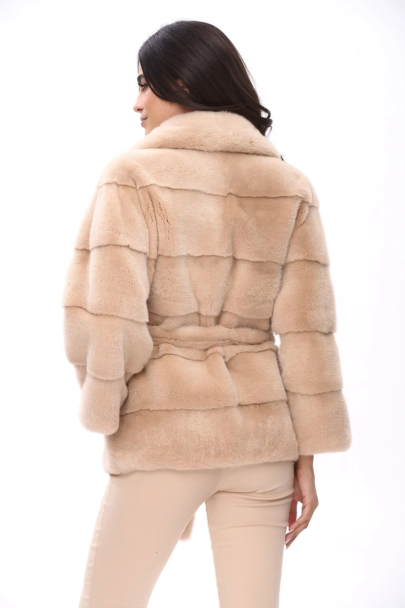 Classy and casual mink fur jacket with english collar