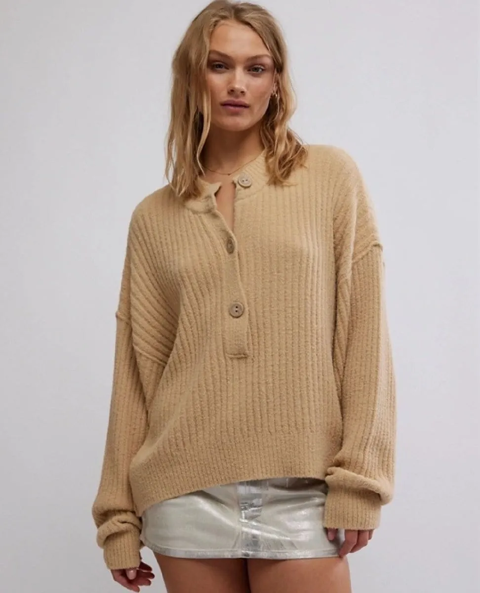 Cocoa Henley Sweater Sugar Cookie