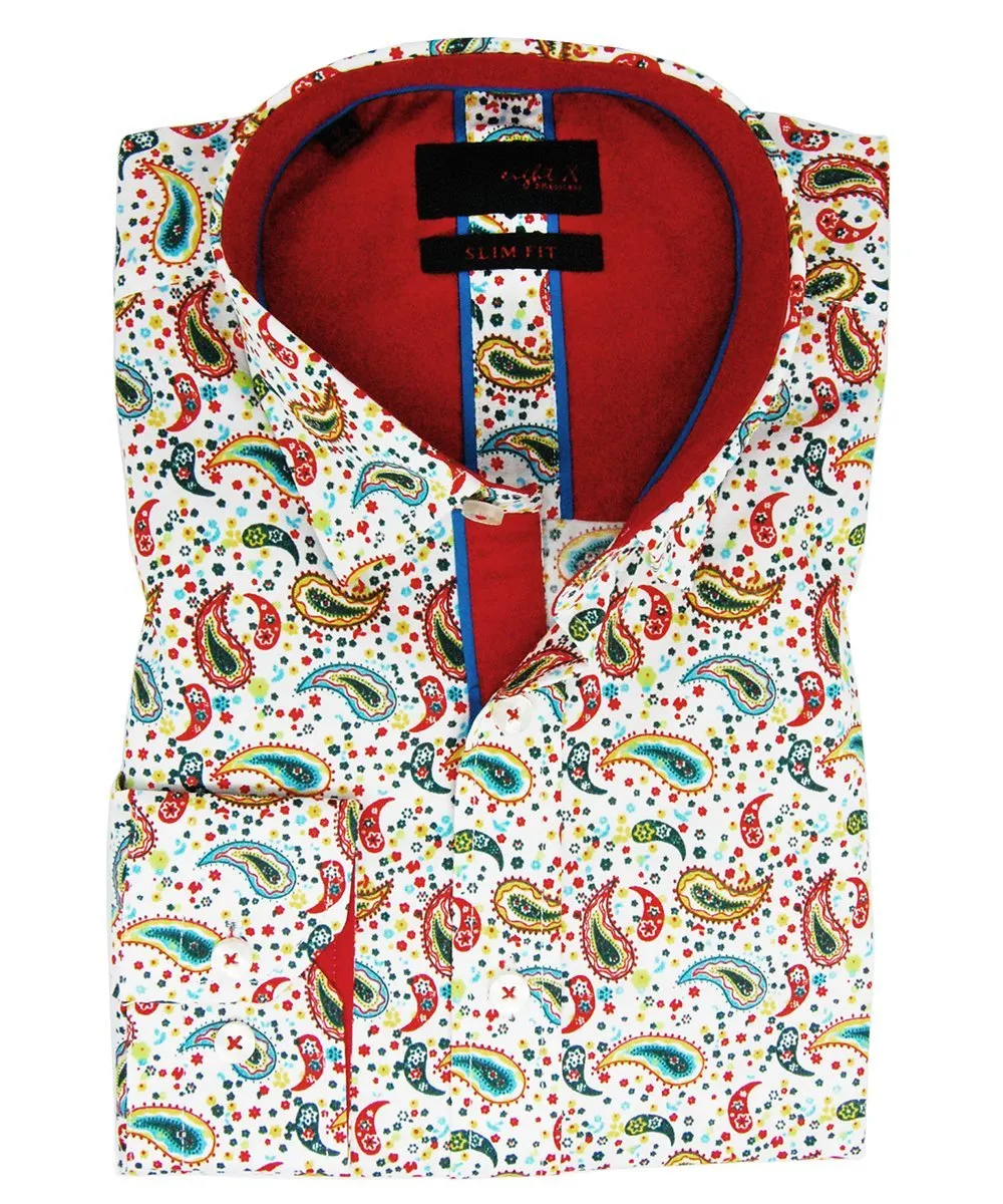 Colorful Slim Fit Paisley Cotton Dress Shirt