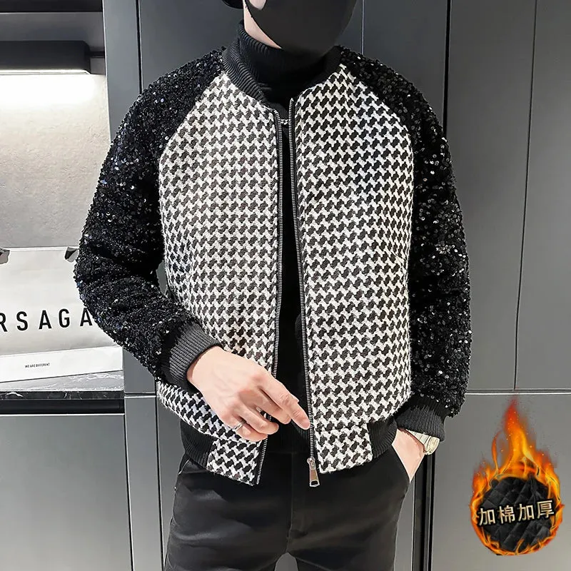 Contrast Sequin Patchwork Bomber Jacket