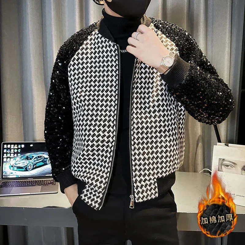 Contrast Sequin Patchwork Bomber Jacket