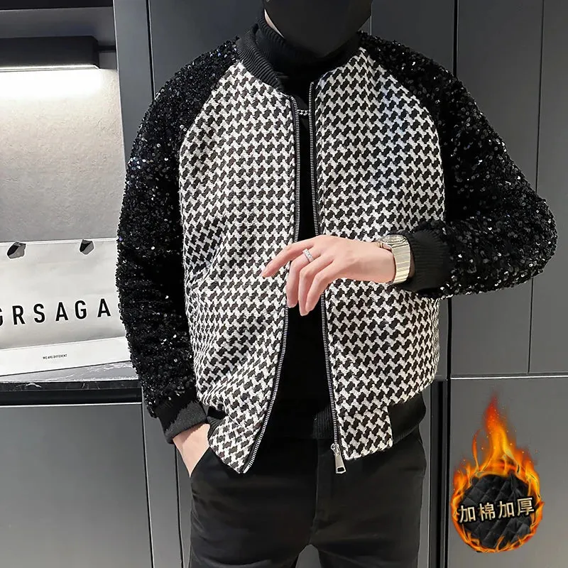 Contrast Sequin Patchwork Bomber Jacket