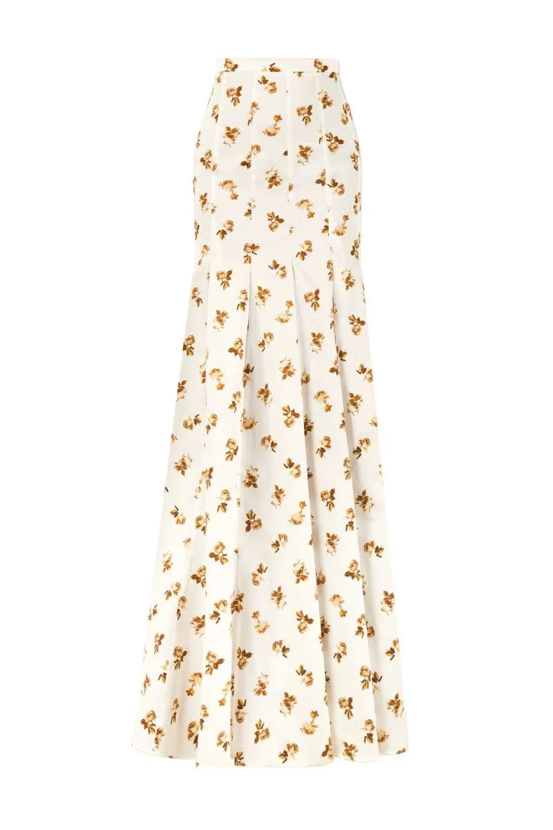 CREME WHITE FLORAL MAXI SKIRT