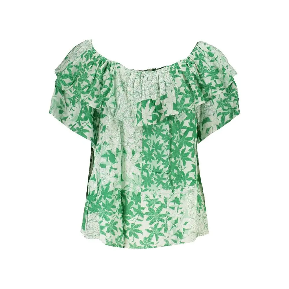 Desigual Green Boho Chic Patterned Tee with Logo