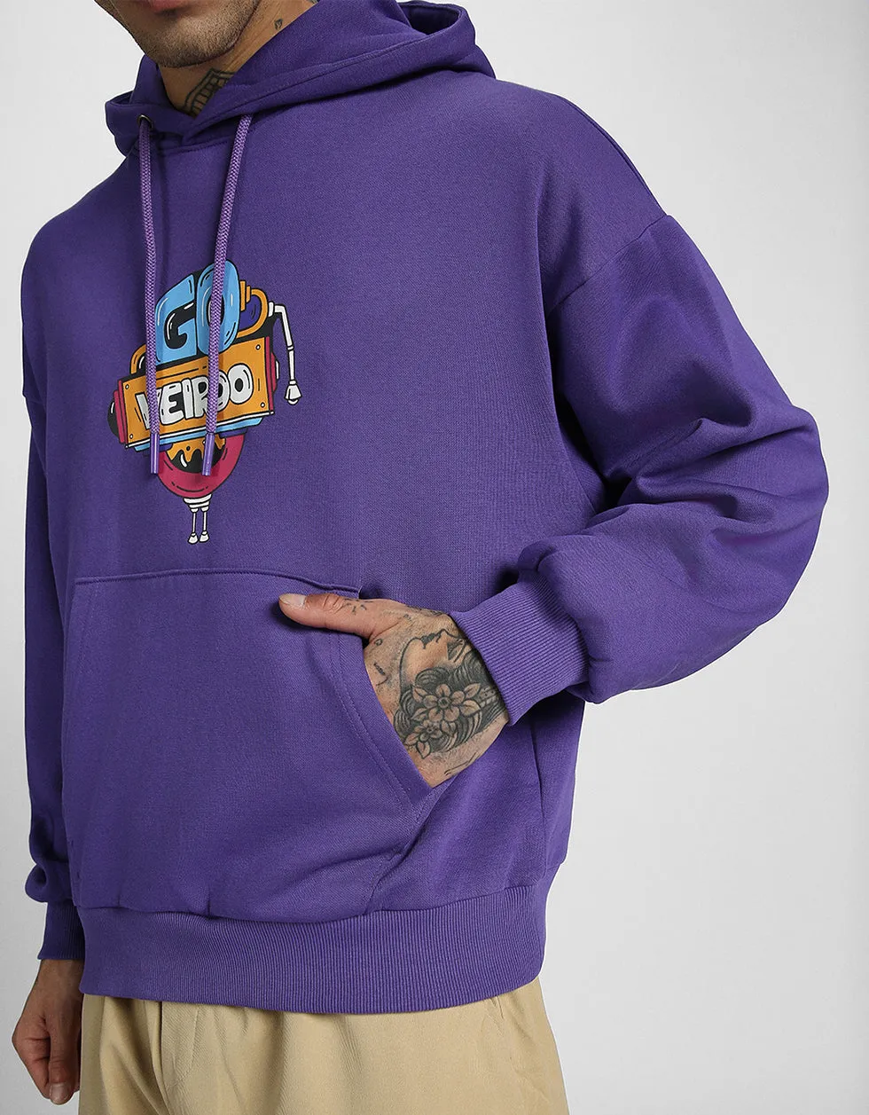 Doodle Lilac Oversized Chest Graphic Printed Hoodie