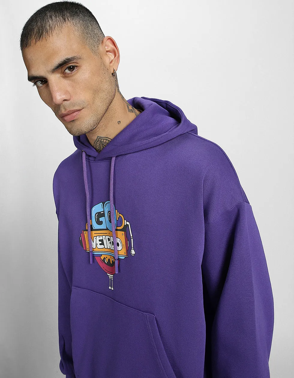 Doodle Lilac Oversized Chest Graphic Printed Hoodie