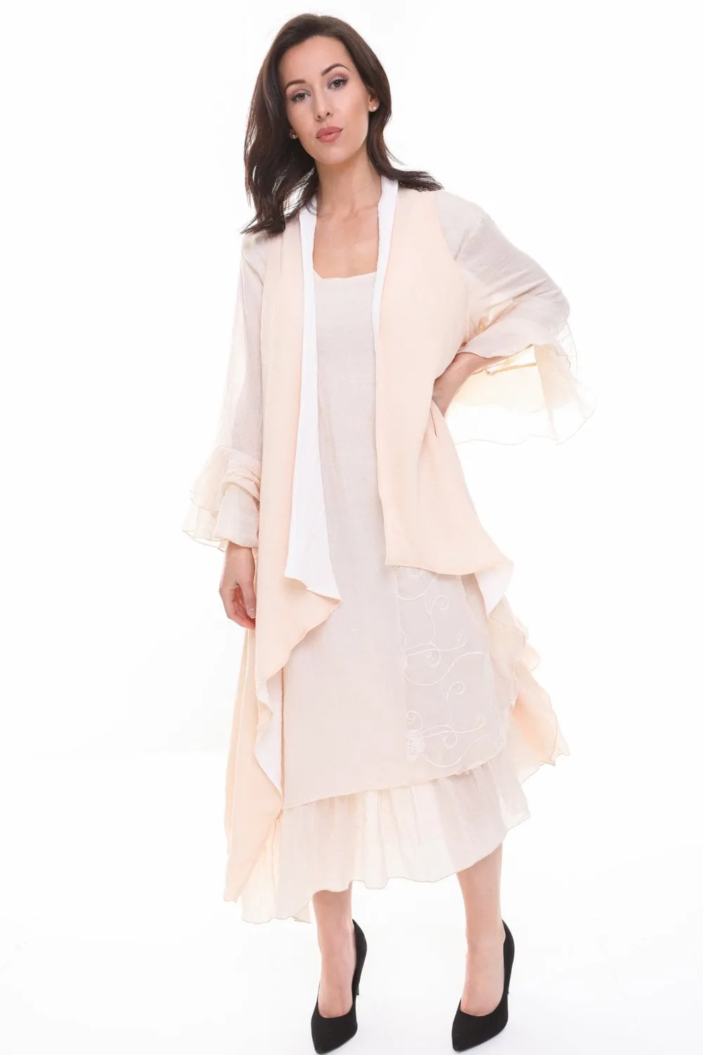 Double Layered Waterfall Floaty Sleeveless Waistcoat Jacket