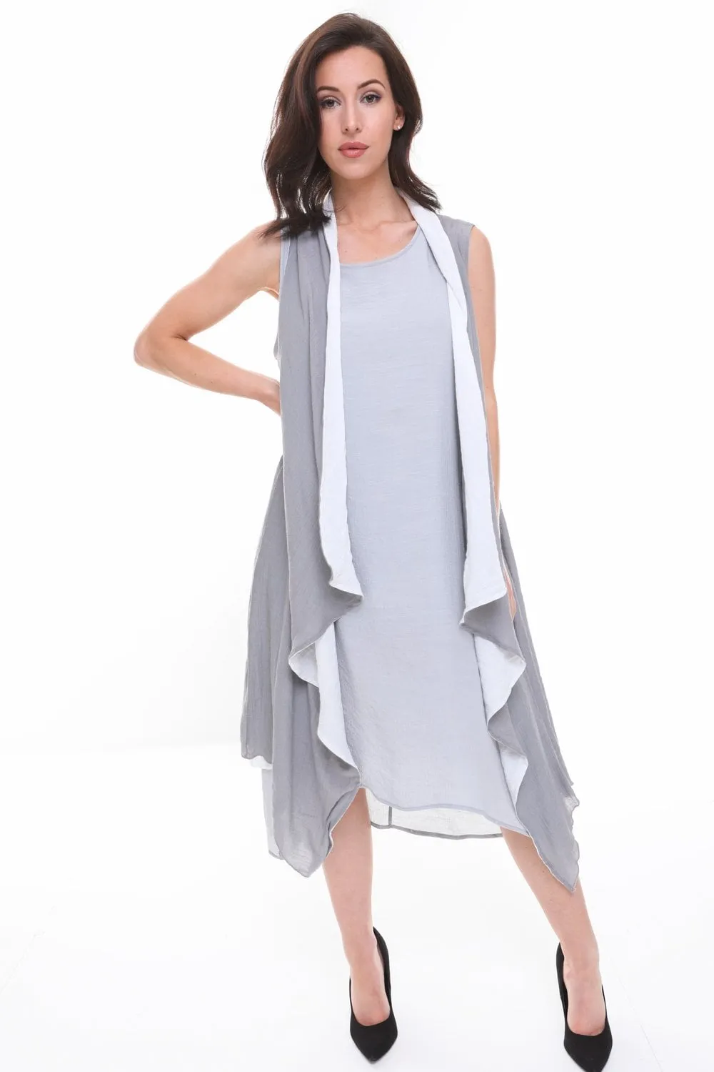 Double Layered Waterfall Floaty Sleeveless Waistcoat Jacket