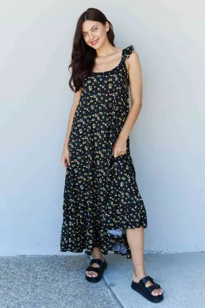 Doublju In The Garden Ruffle Floral Maxi Dress in  Black Yellow Floral (BWMT) T