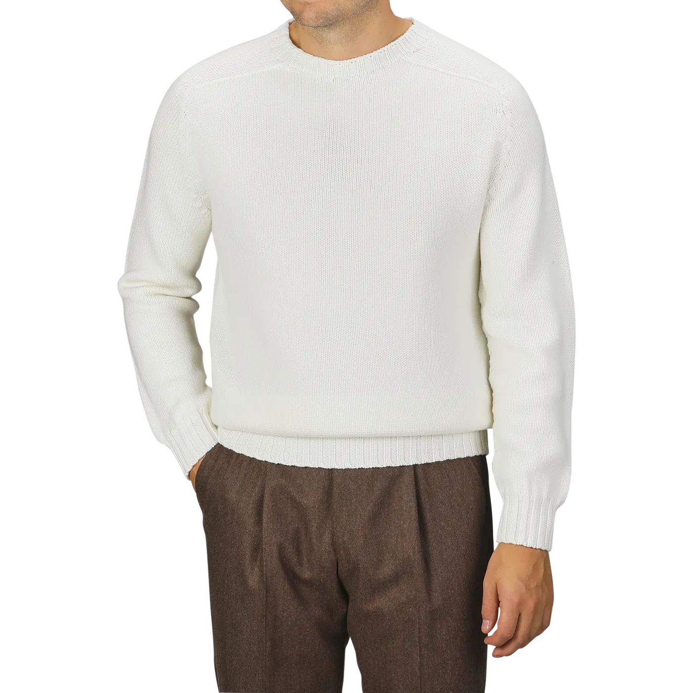 Ecru White Merino Wool Garbis Sweater