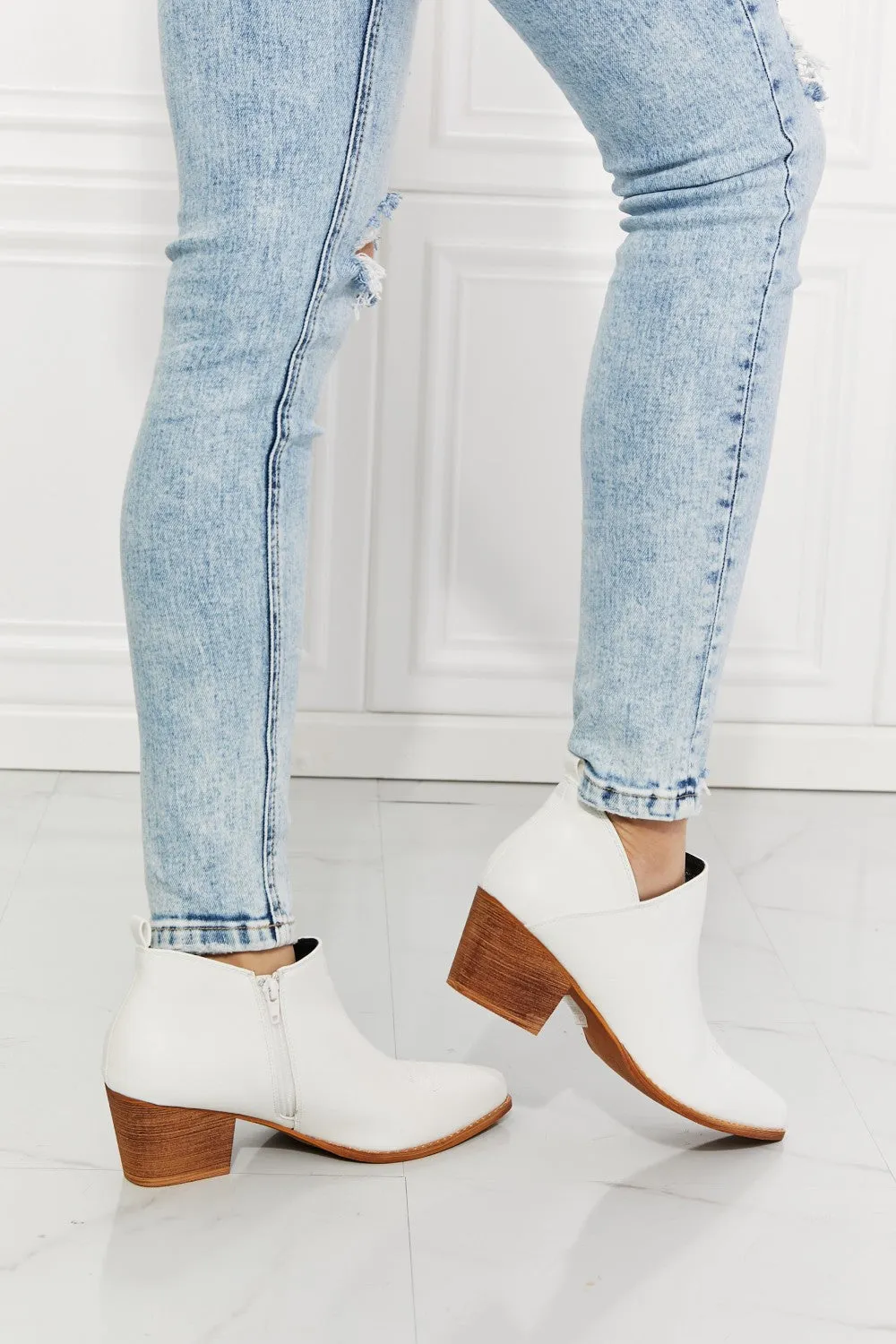 Embroidered Crossover Cowboy Bootie in White