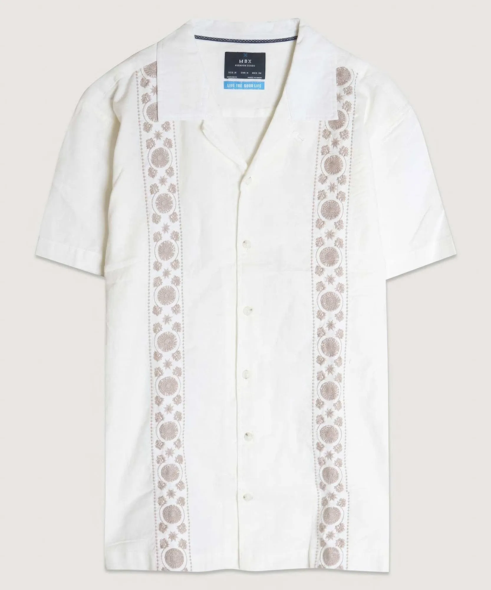 Embroidered Panels Camp Men's Button-Up Shirt