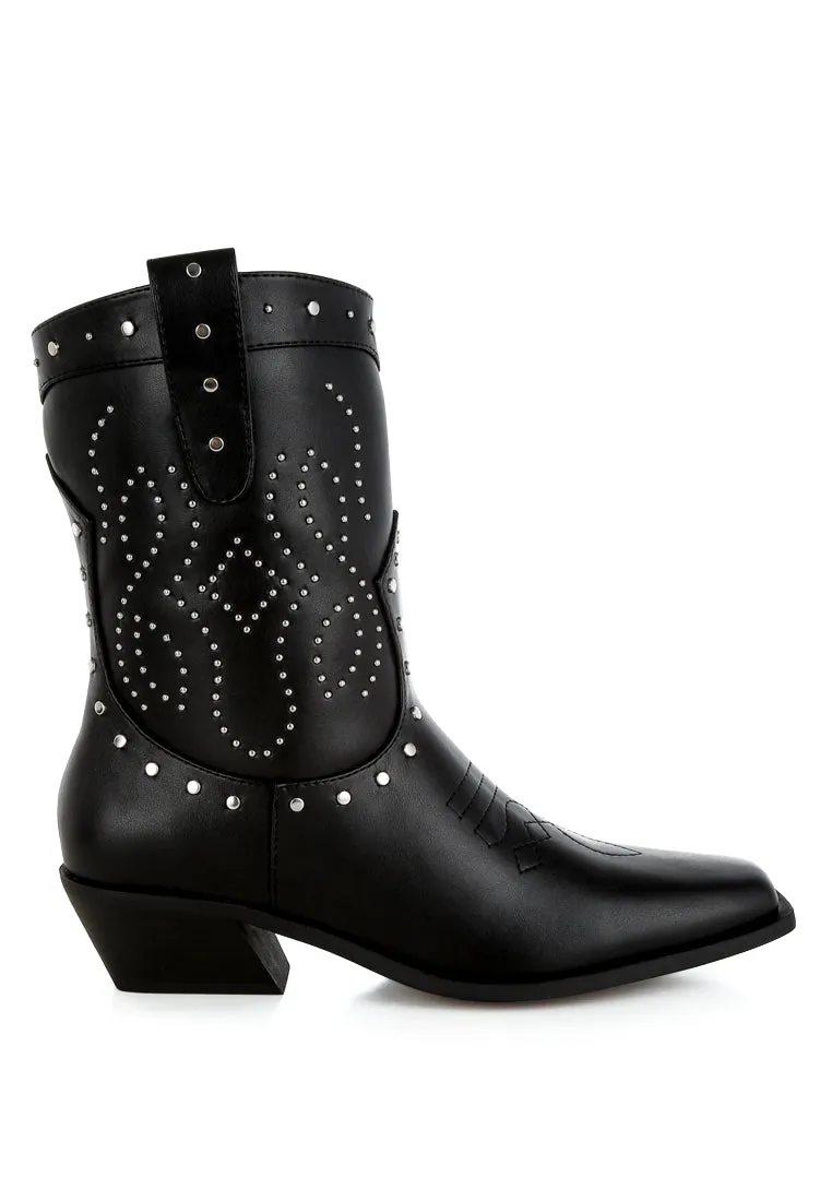 Equine Studded Embroidery Cowboy Boots