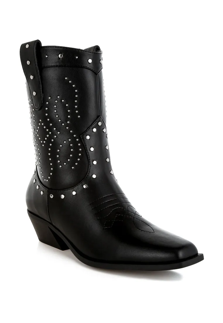 Equine Studded Embroidery Cowboy Boots