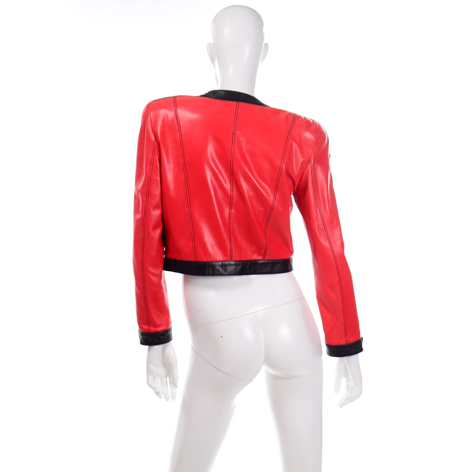 Escada by Margaretha Ley Vintage Red & Black Leather Jacket w Studs