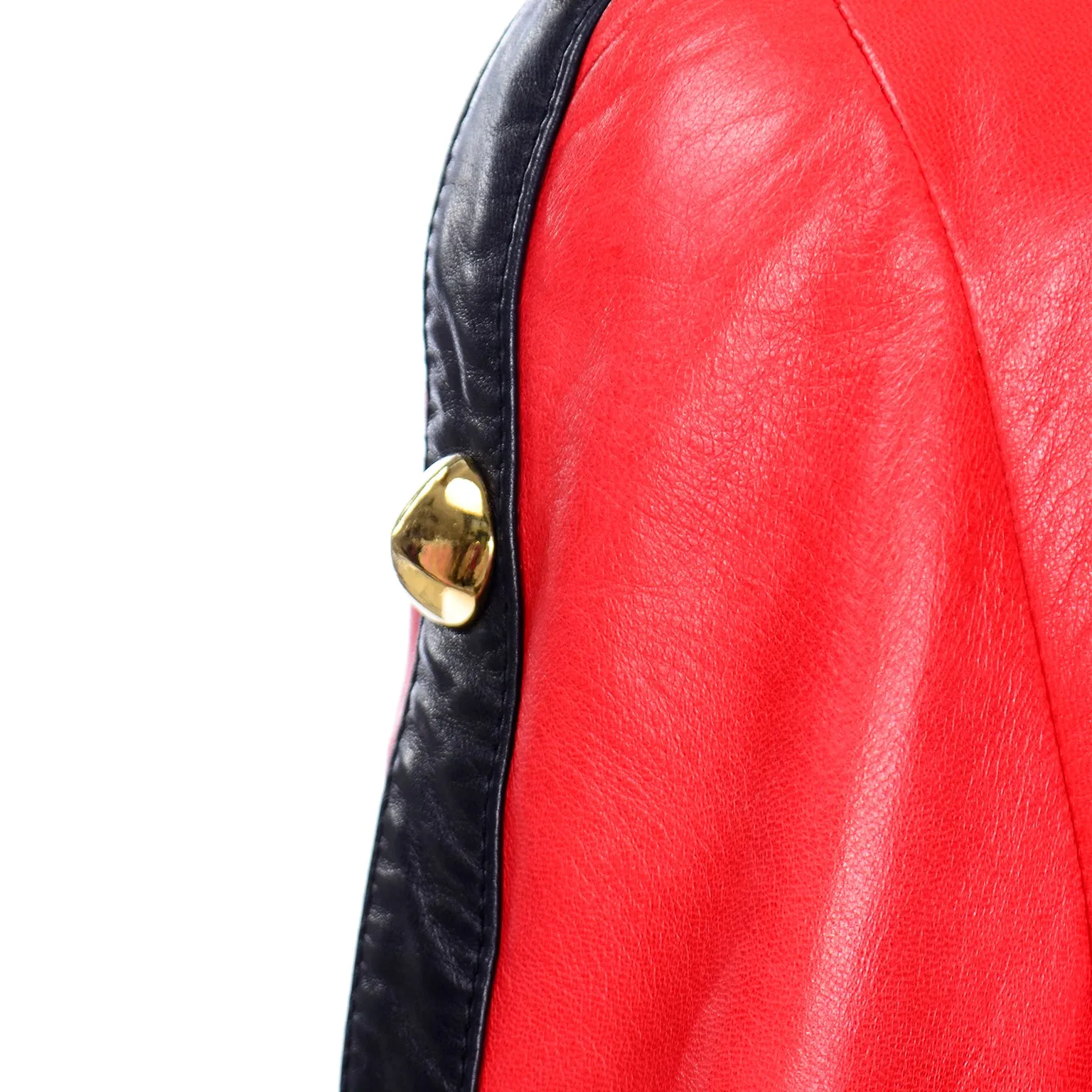 Escada by Margaretha Ley Vintage Red & Black Leather Jacket w Studs