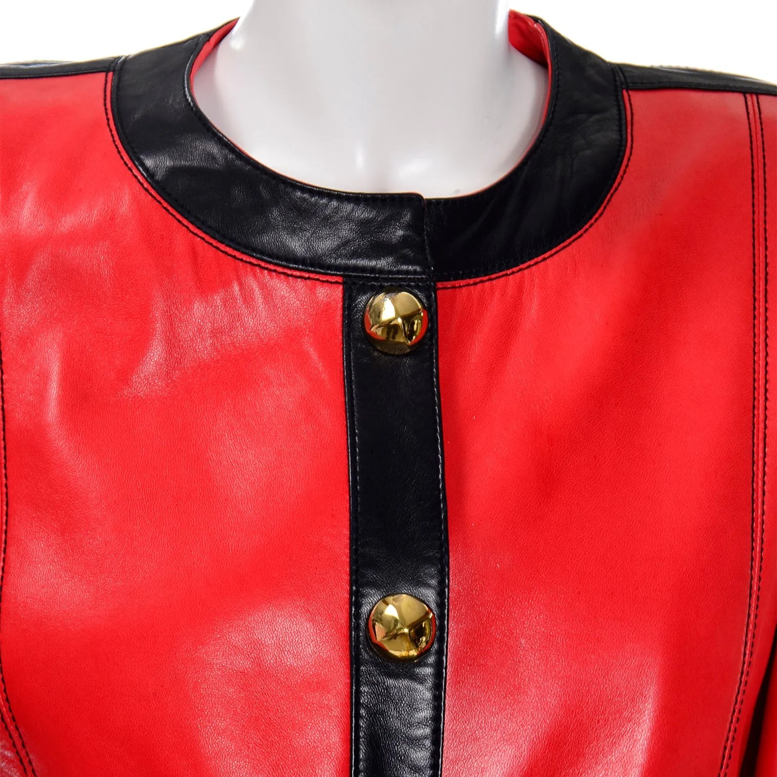 Escada by Margaretha Ley Vintage Red & Black Leather Jacket w Studs