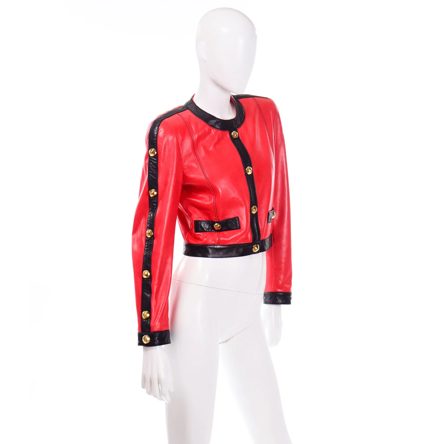 Escada by Margaretha Ley Vintage Red & Black Leather Jacket w Studs