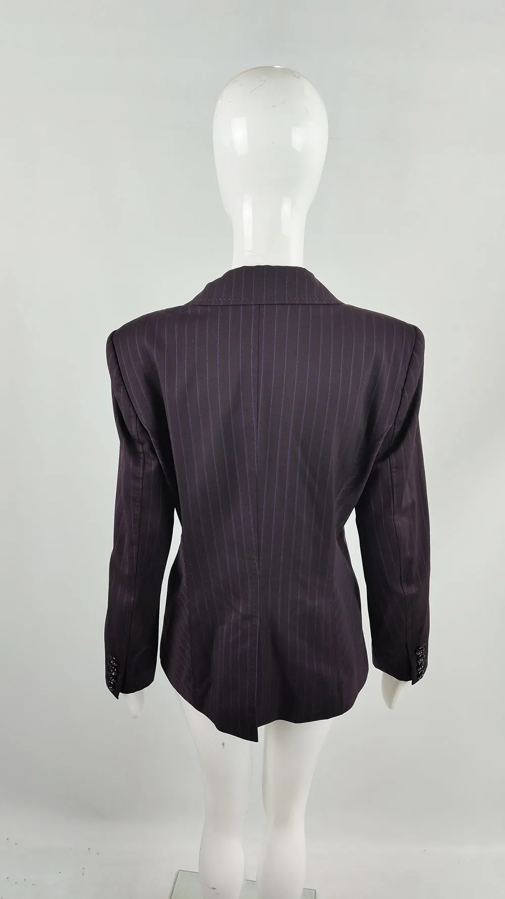 Escada Vintage Brown & Purple Virgin Wool Pinstripe Womens Blazer