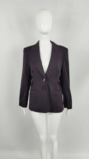 Escada Vintage Brown & Purple Virgin Wool Pinstripe Womens Blazer