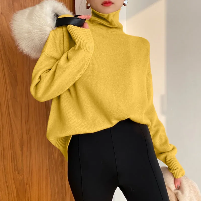 Fashionkova  Basic Turtle Neck Knitted Sweater Women Winter Elegant Thick Warm Pullovers Ladies Loose Casual Knitwear Female Jumper