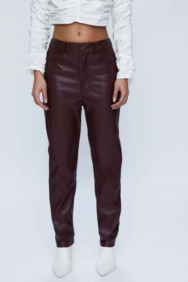 Faux Leather Pants - Burgondy