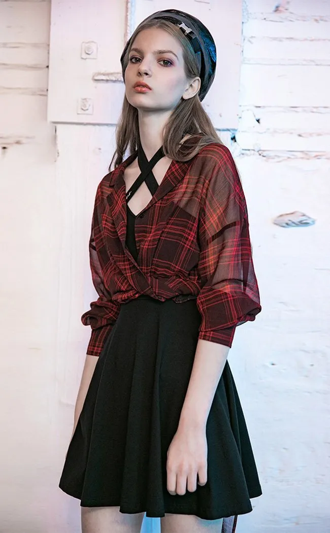 Fiendish Shadows Sheer Shirt | Red Plaid