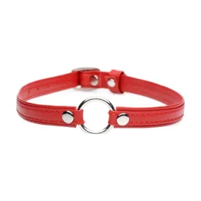 Fiery Pet Leather Choker w/ Silver Ring Red