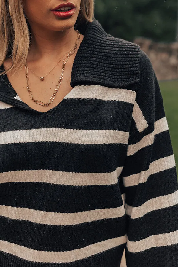 Fill Up Your Cup Stripe Sweater In Black