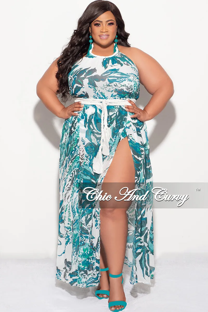 Final Sale Plus Size Braided Trim Halter Maxi Dress with Open Back