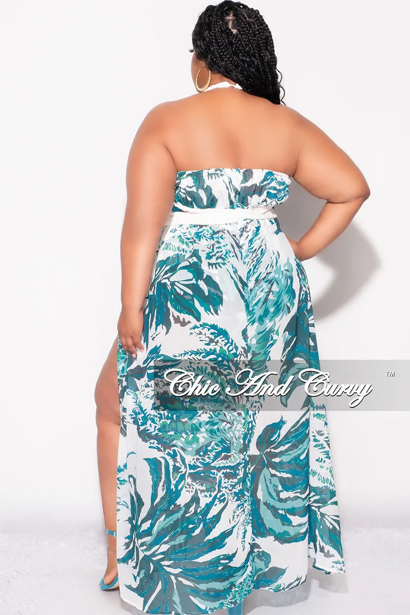 Final Sale Plus Size Braided Trim Halter Maxi Dress with Open Back