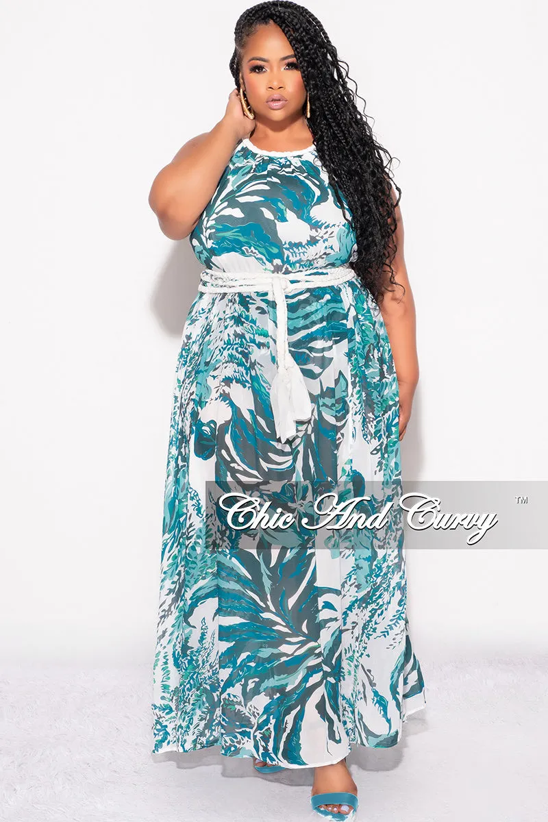 Final Sale Plus Size Braided Trim Halter Maxi Dress with Open Back