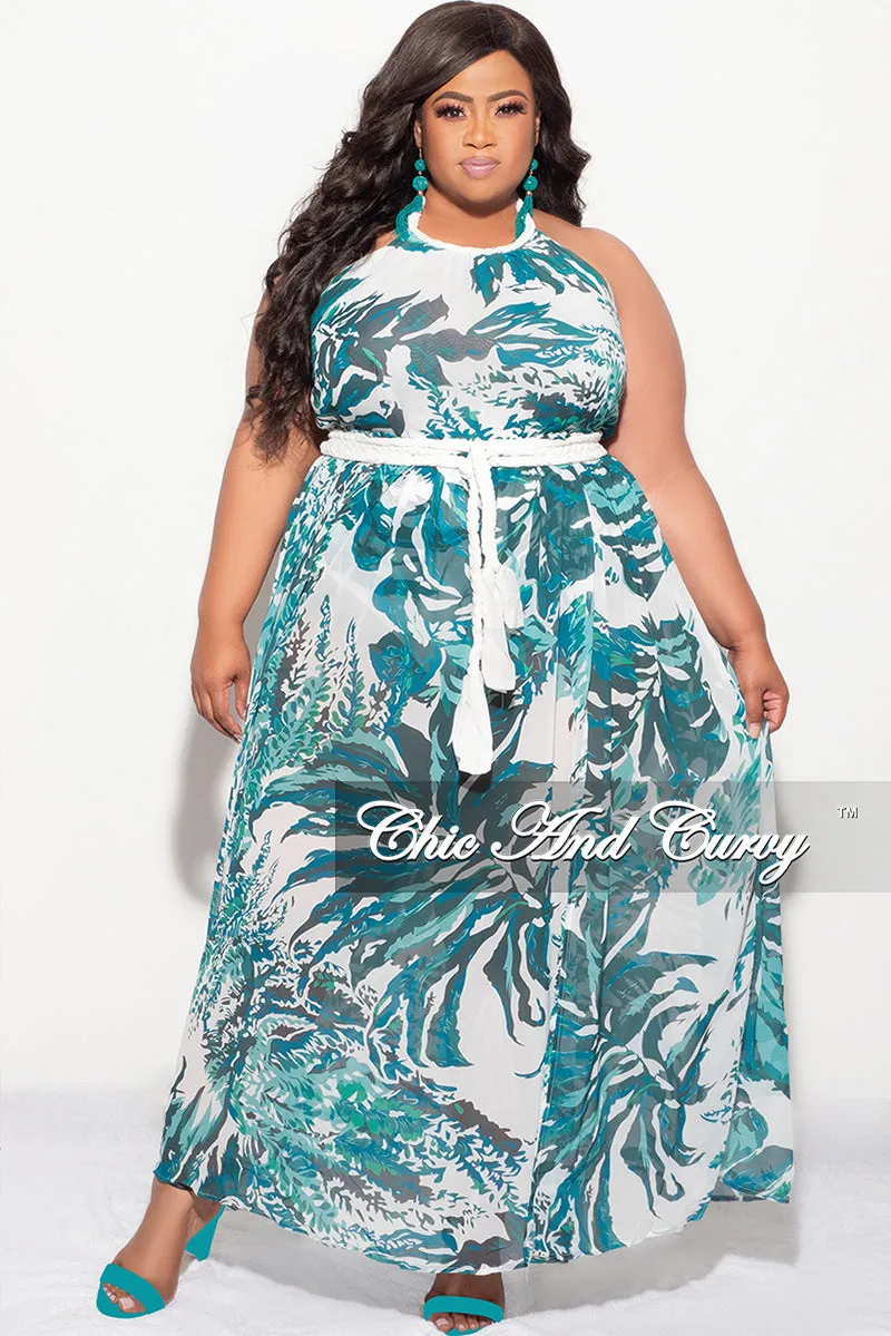 Final Sale Plus Size Braided Trim Halter Maxi Dress with Open Back