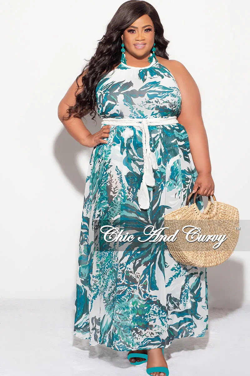 Final Sale Plus Size Braided Trim Halter Maxi Dress with Open Back