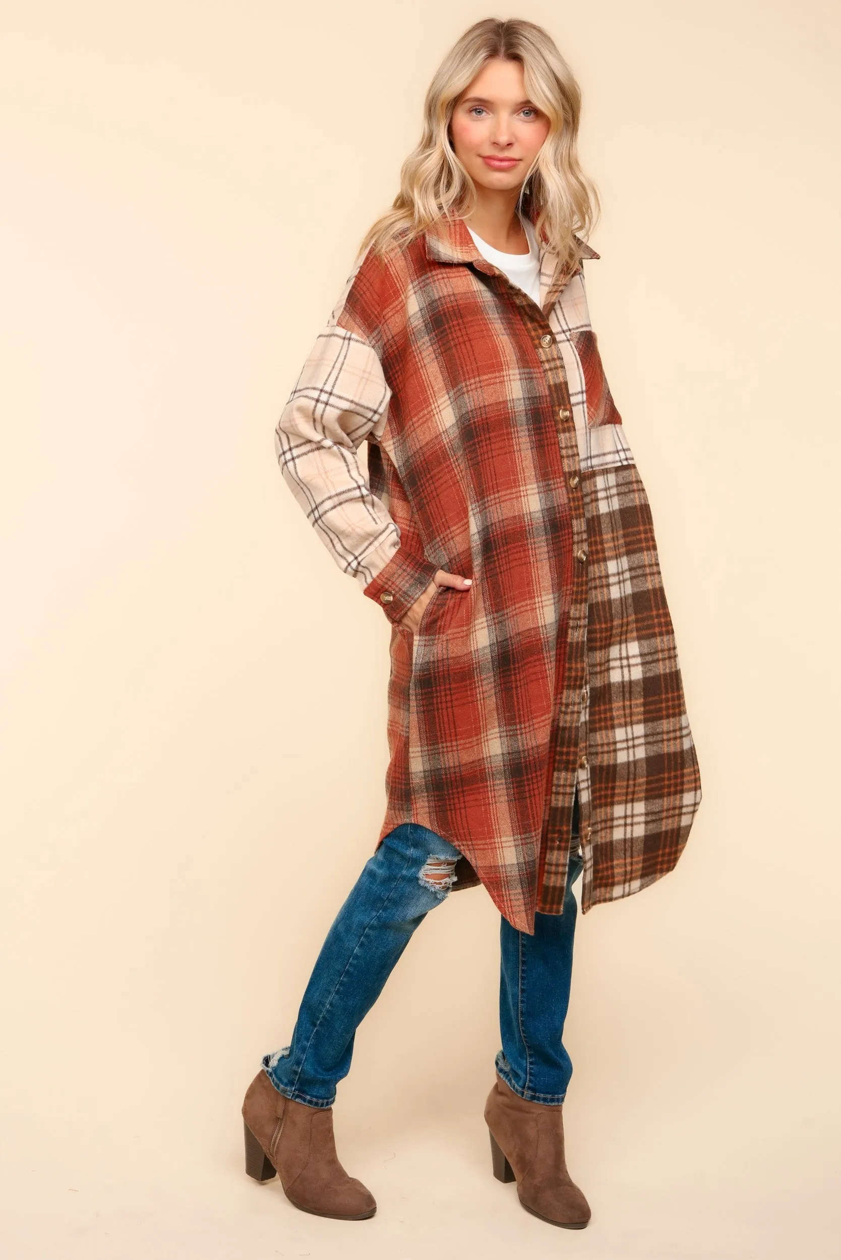 Flannel Plaid Oversized Shacket with Pockets