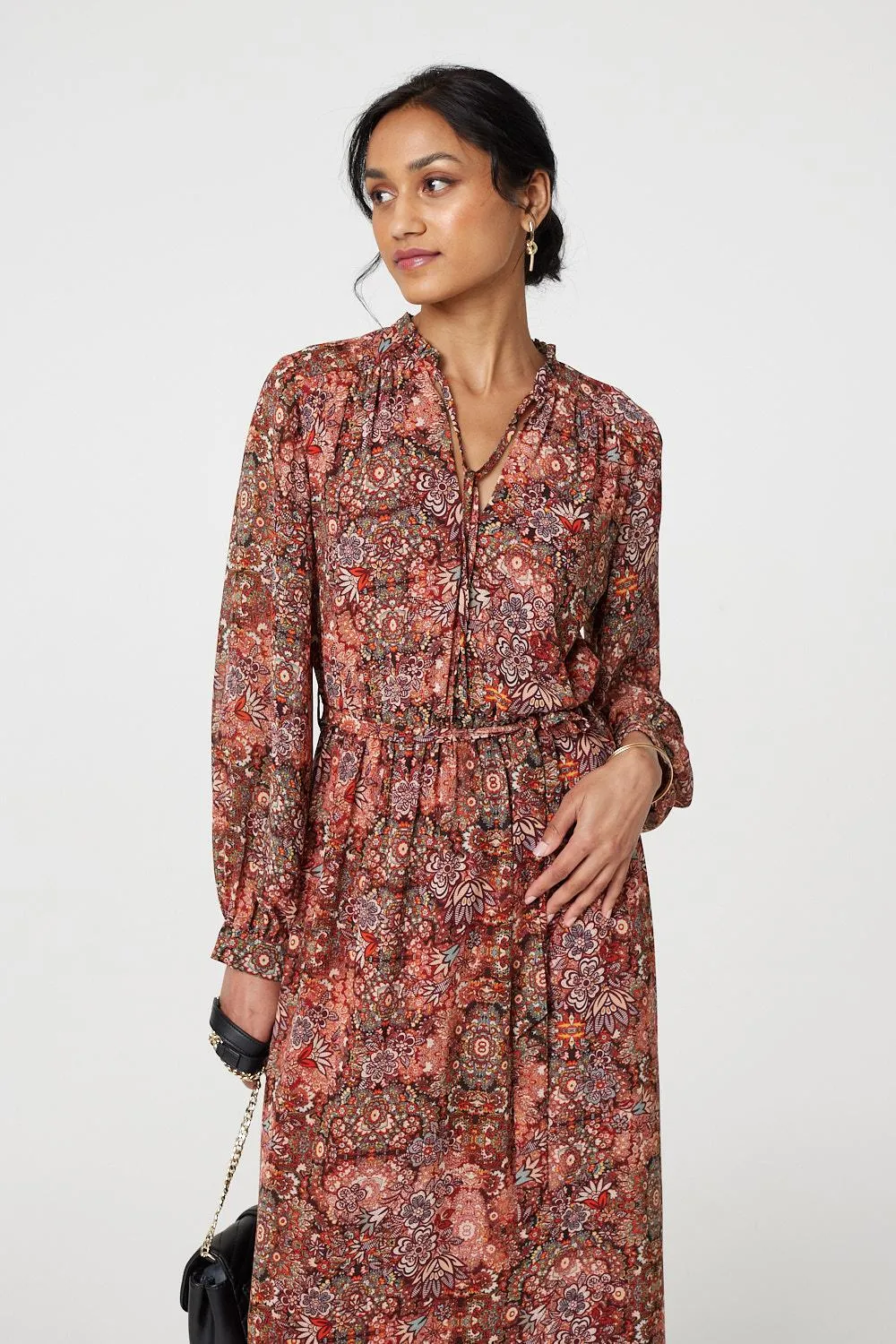 Floral Paisley Semi Sheer Midi Dress