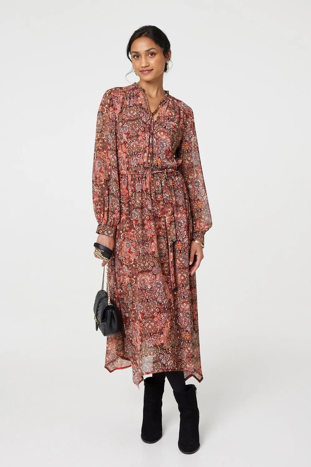 Floral Paisley Semi Sheer Midi Dress