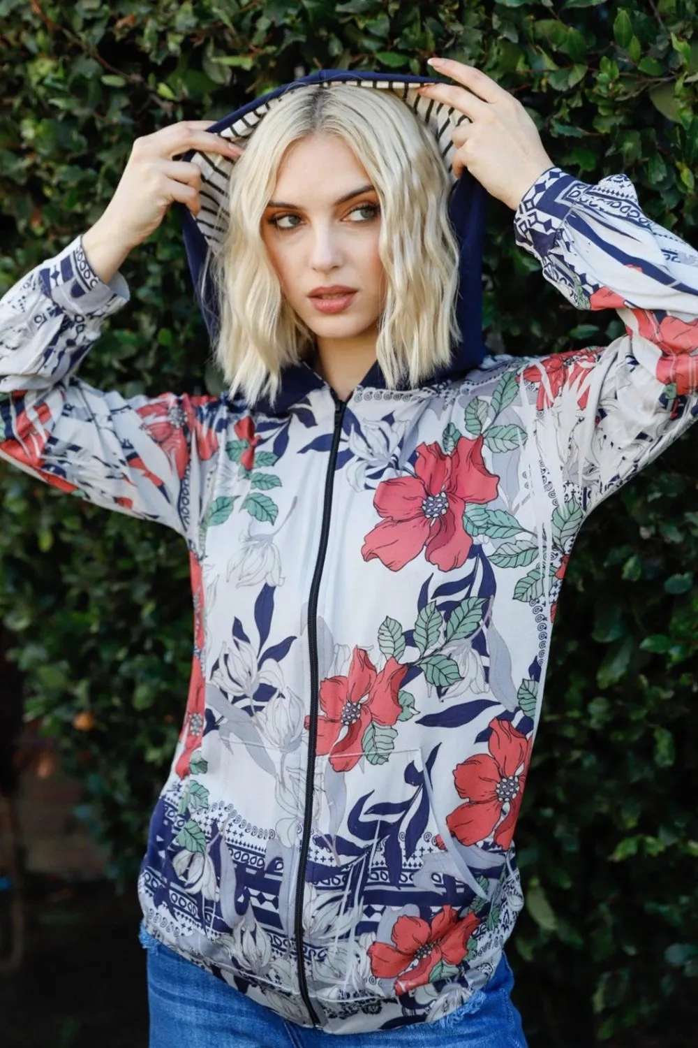 Floral Zip Up Hoodie