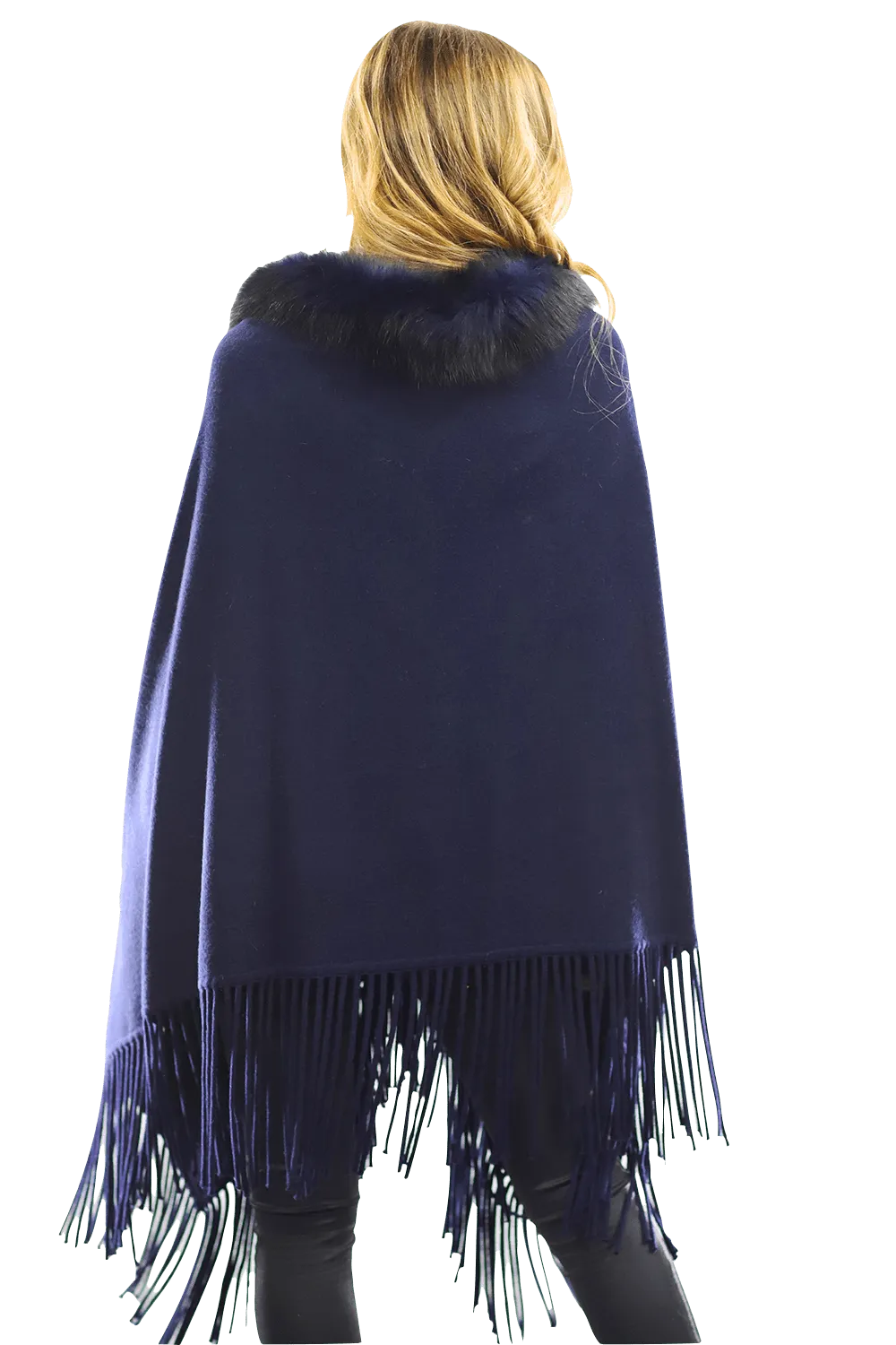 Fox Collar Wrap with Fringes - Navy