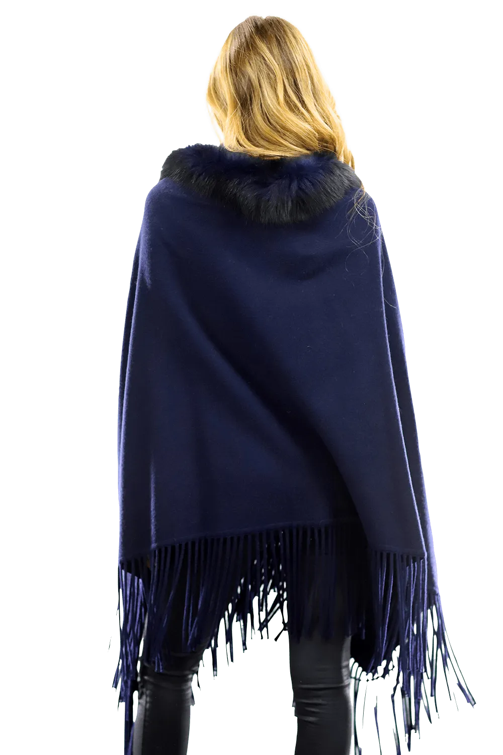 Fox Collar Wrap with Fringes - Navy