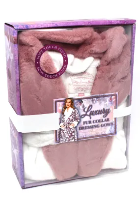 Fur Collar Dressing Gown in Mauve and Cream