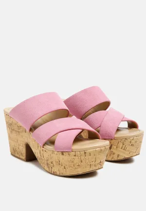 GERD Block Heeled Suede Slip-On Sandal in Pink