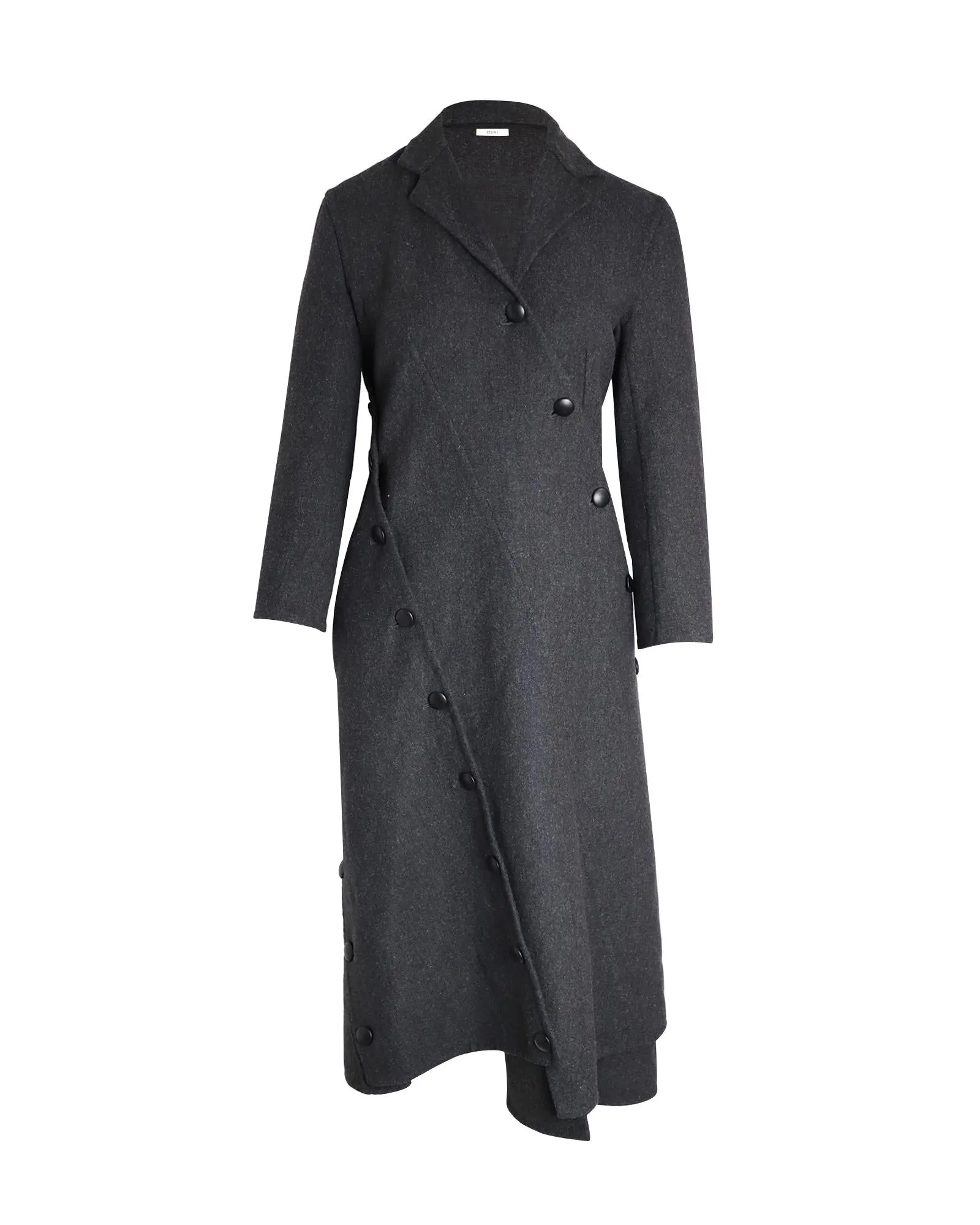 Grey Wool Asymmetric Button-Detailed Coat