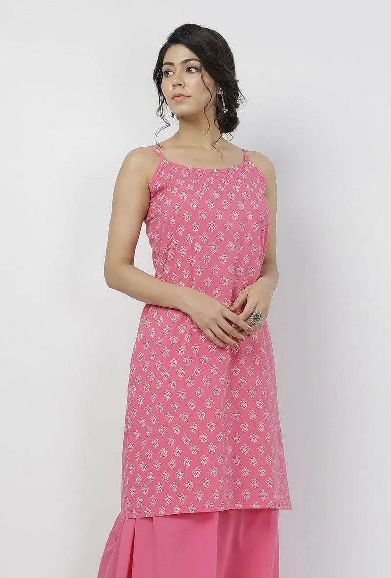 Gul Pink Small Floral Buti Hand-Block Printed Cotton Slip