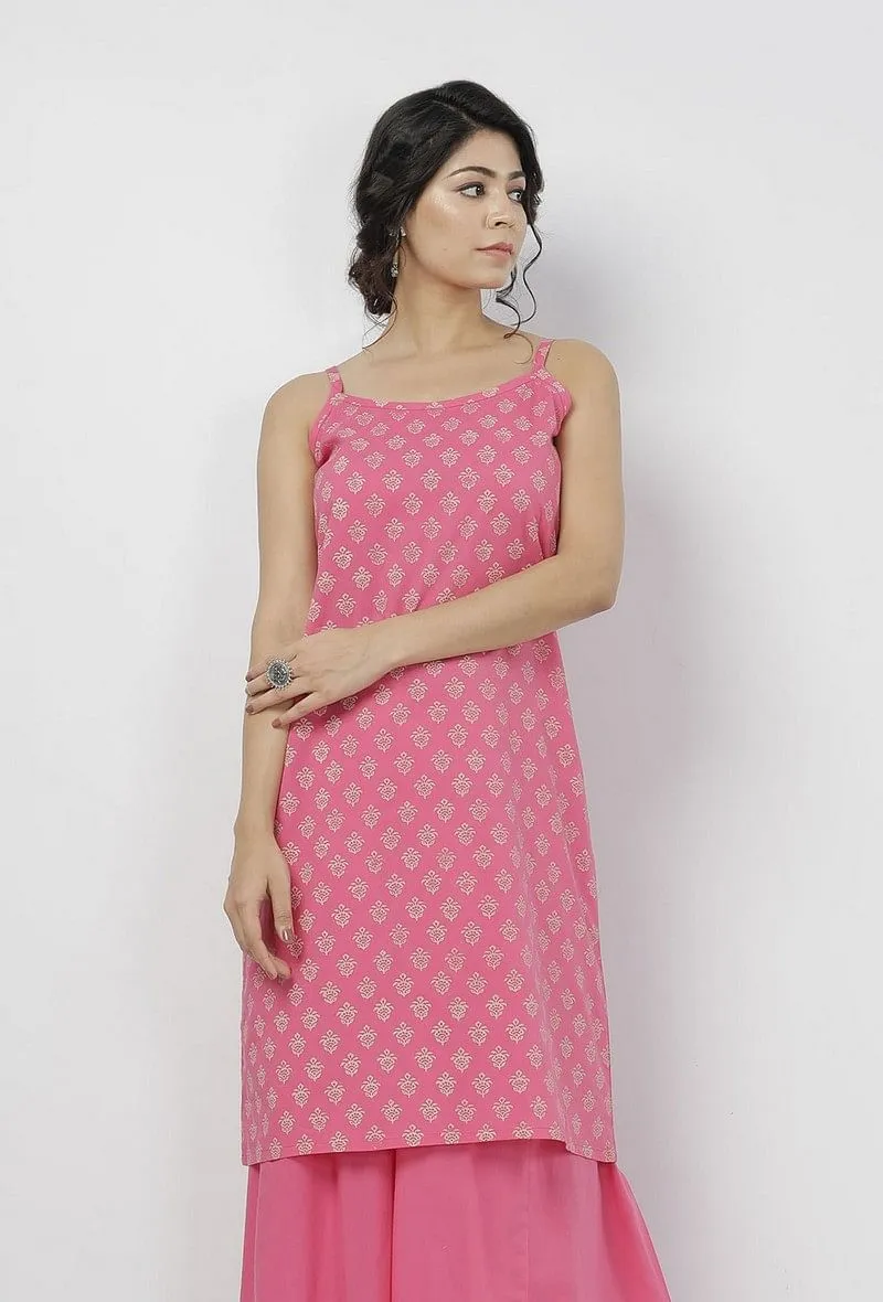 Gul Pink Small Floral Buti Hand-Block Printed Cotton Slip