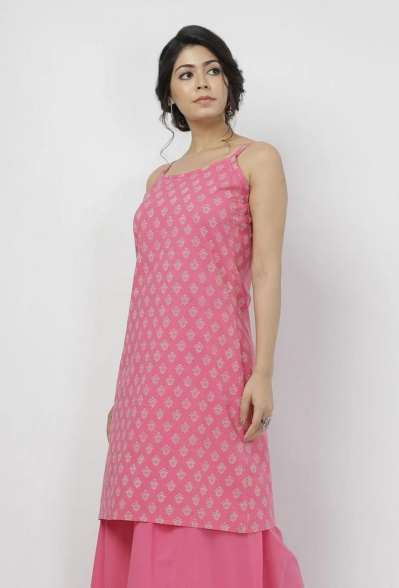 Gul Pink Small Floral Buti Hand-Block Printed Cotton Slip