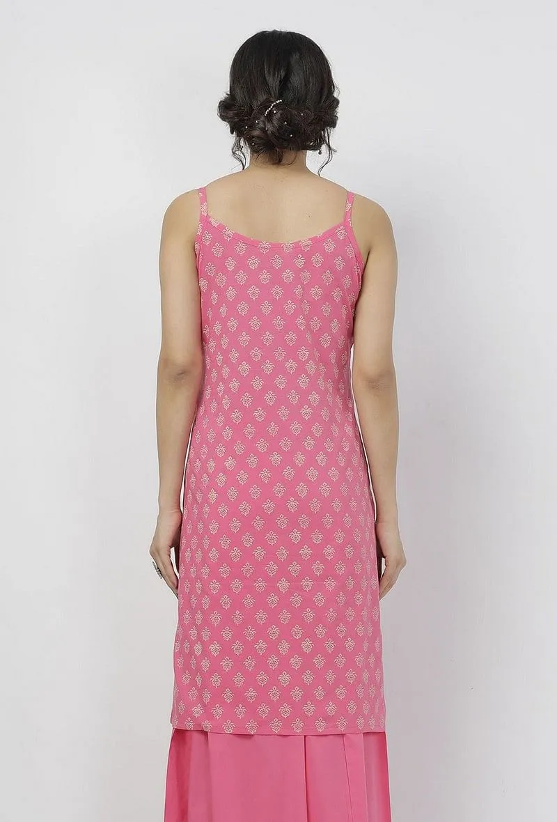 Gul Pink Small Floral Buti Hand-Block Printed Cotton Slip