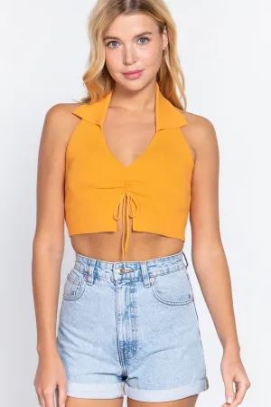 Halter Ruched Cropped Knit Top -6 colors - Ships from the US