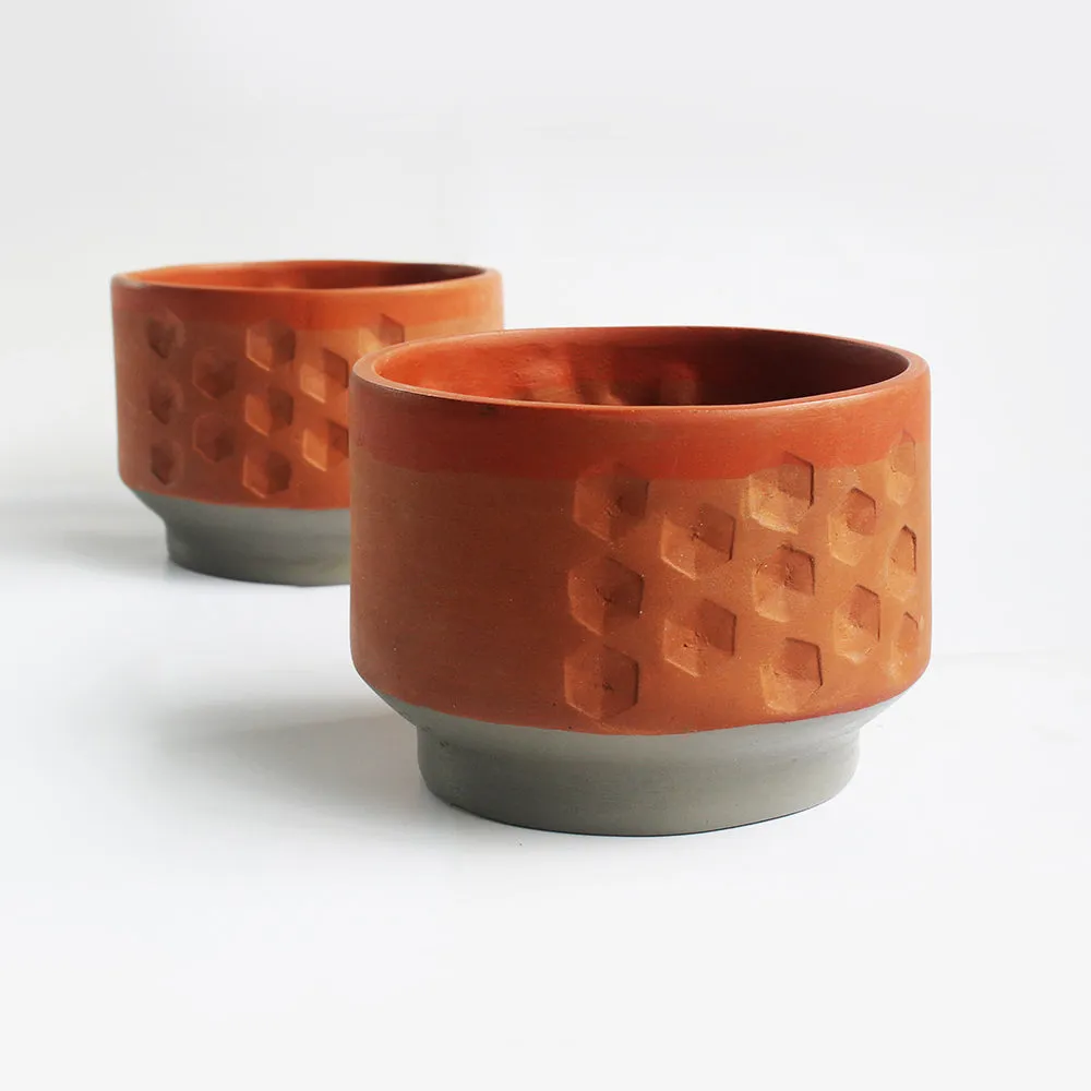 Handcrafted Terracotta Hexa Deco Planters (Set of 2)